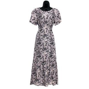 Short Sleeve Maxi Dress Snake Print Short Flutter Sleeves Tiered Skirt